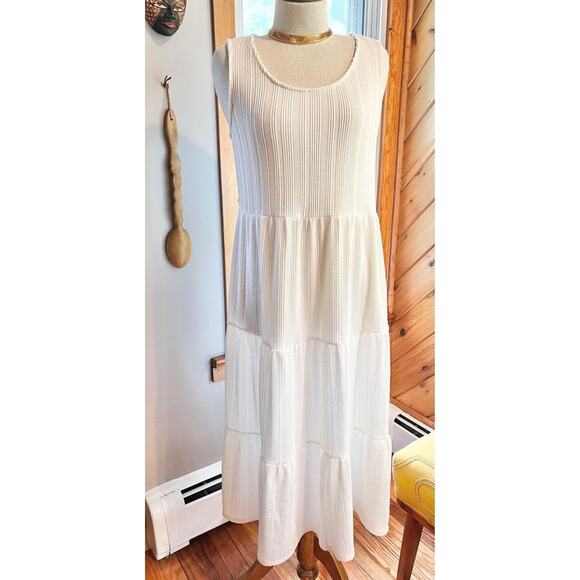 White Flowy Summer Peasant Dress - Picture 1 of 8